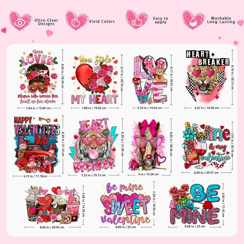 Tintnut Retro Valentine's Day DTF Transfers Ready to Press-20 Sheets Vintage Love Iron on Decals for Couples T-Shirts Love Letters Heat Transfer Stickers for Valentine's Gifts Decor - Image 3